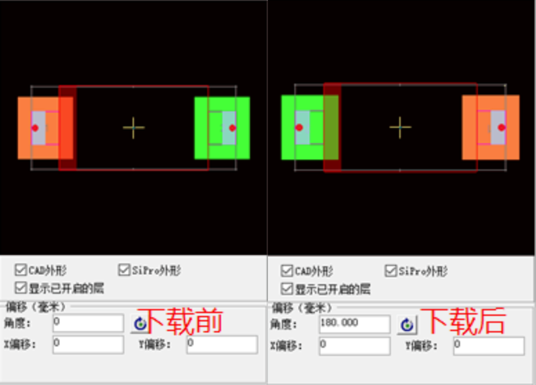 xia zai te shu qi jian de jiao du bu chang qian hou dui bi